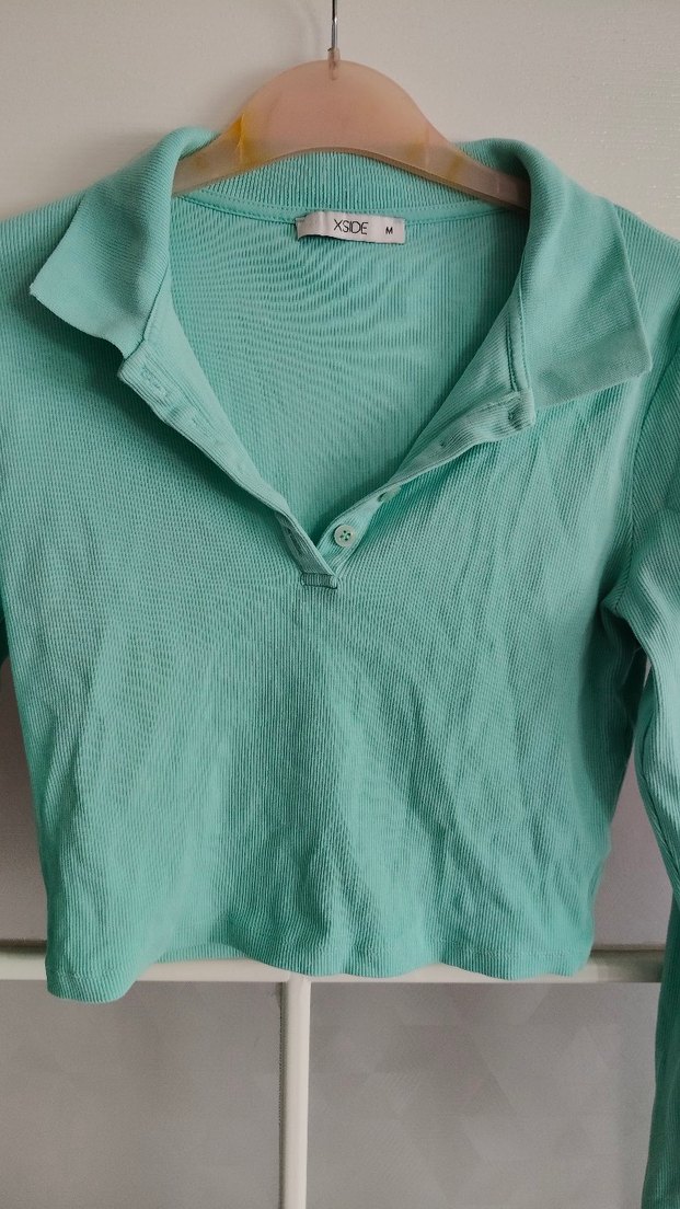 Düğmeli Turkuaz Kadın Uzun Kollu Triko - Görsel 2