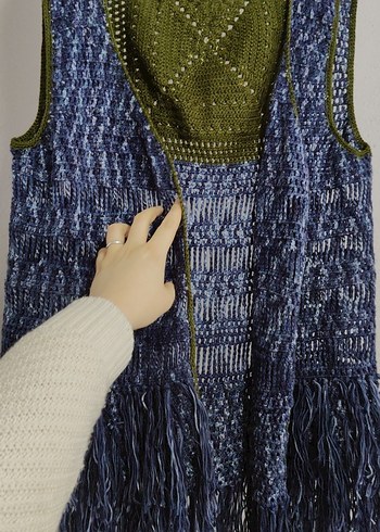Bohem Tarzı Örgü Püsküllü Kadın Yelek - Görsel 3