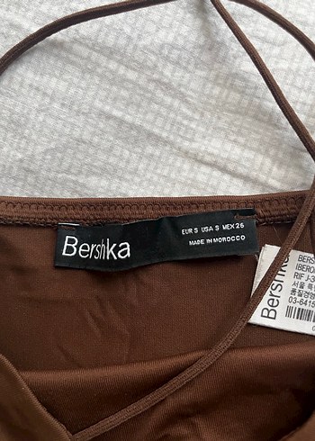 Kahverengi bershka saten crop - Görsel 3