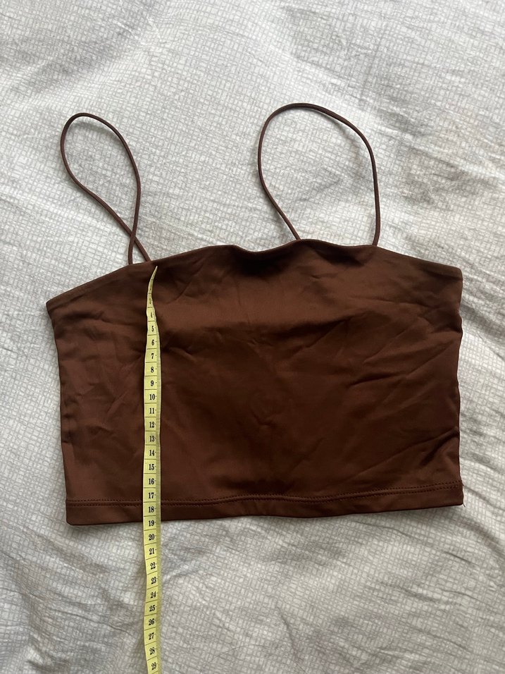 Kahverengi bershka saten crop - Görsel 2