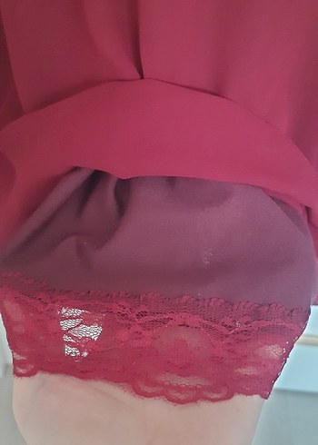 Bordo Dantel Detaylı Uzun Kadın Elbise - Görsel 5