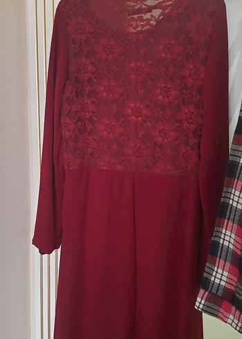 Bordo Dantel Detaylı Uzun Kadın Elbise - Görsel 2