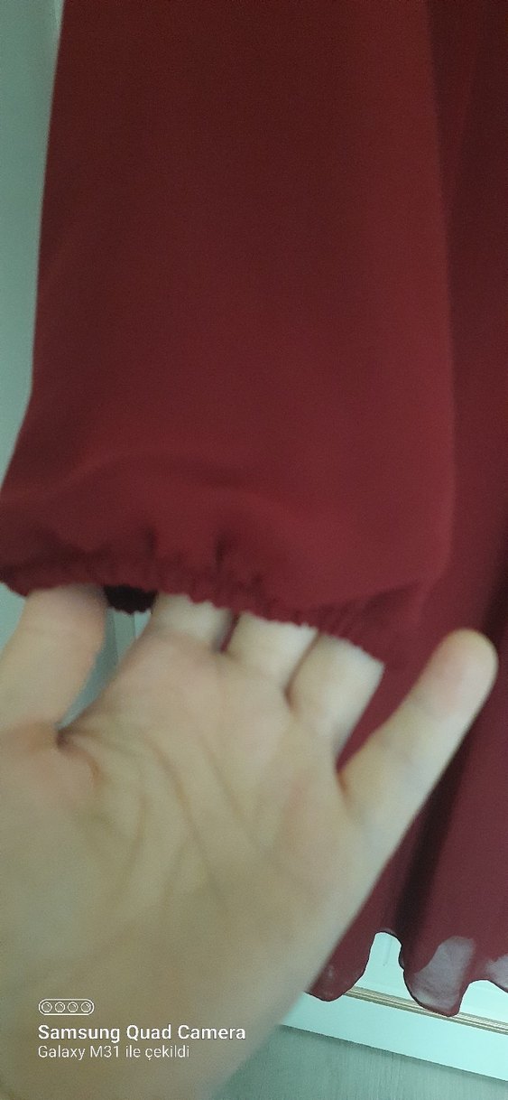 Bordo Dantel Detaylı Uzun Kadın Elbise - Görsel 3