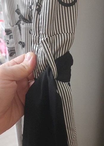 Uzun Siyah Desenli Straplez Elbise - Görsel 3