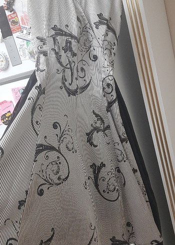 Uzun Siyah Desenli Straplez Elbise - Görsel 4