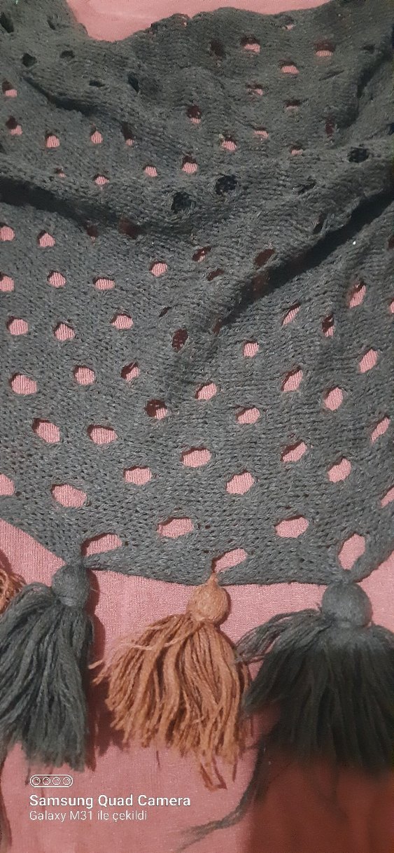 Bordo Örgü Bohem Kadın Atkı detaylı bluz - Görsel 2