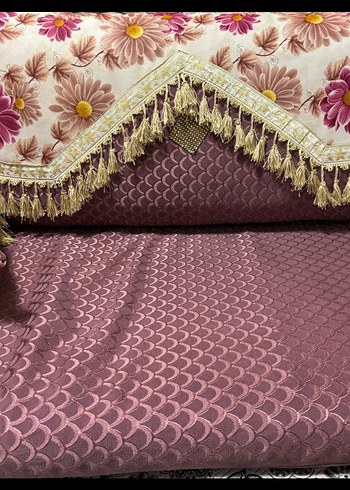 Bordo Nakışlı Klasik Koltuk Örtüsü - Görsel 2