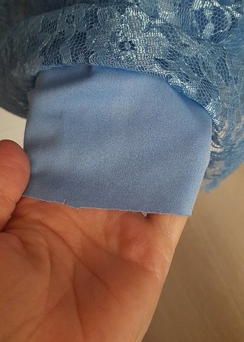 Dantel Detaylı Uzun Mavi Kadın Elbise - Görsel 6