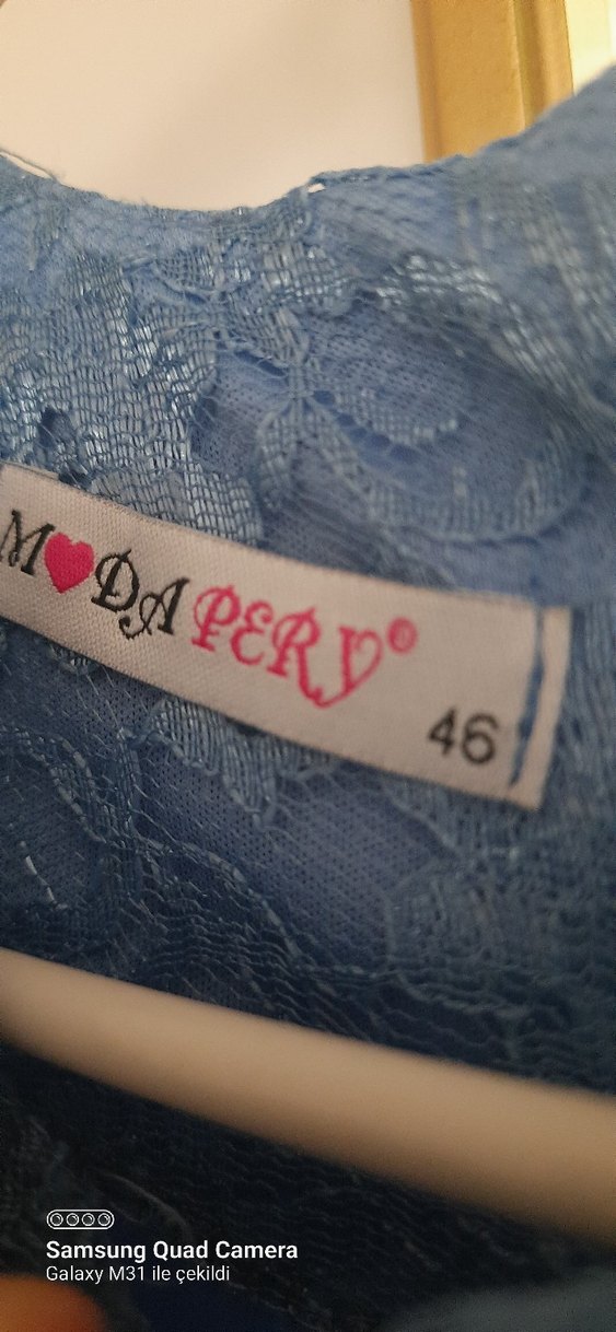 Dantel Detaylı Uzun Mavi Kadın Elbise - Görsel 3