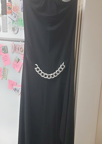 Zincir Detaylı Siyah Uzun Kadın Elbise - Görsel 9