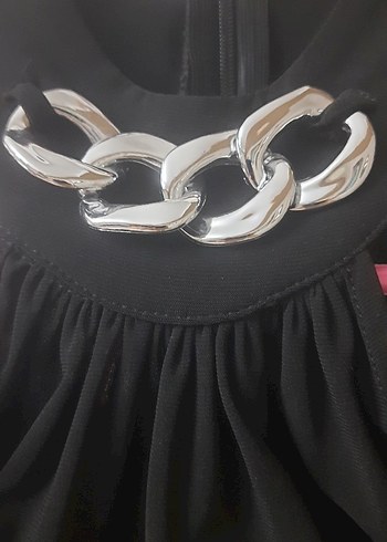 Zincir Detaylı Siyah Uzun Kadın Elbise - Görsel 5