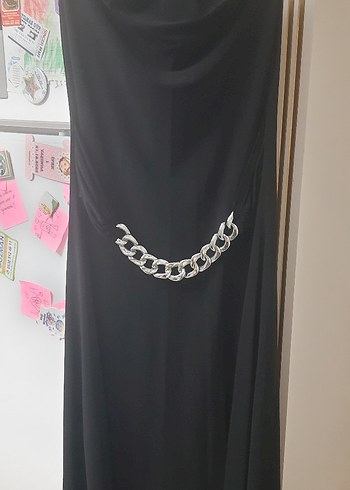 Zincir Detaylı Siyah Uzun Kadın Elbise - Görsel 8