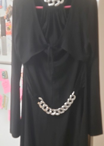 Zincir Detaylı Siyah Uzun Kadın Elbise - Görsel 2