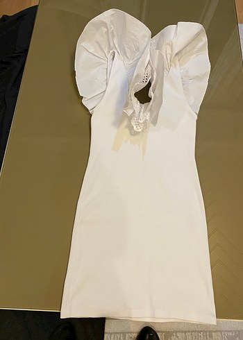 ZARA Fırfırlı V Yaka Beyaz Midi Elbise - Görsel 2