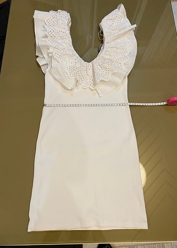 ZARA Fırfırlı V Yaka Beyaz Midi Elbise - Görsel 7