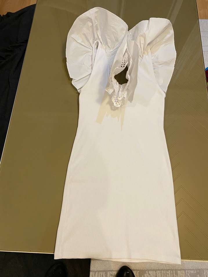 ZARA Fırfırlı V Yaka Beyaz Midi Elbise - Görsel 2