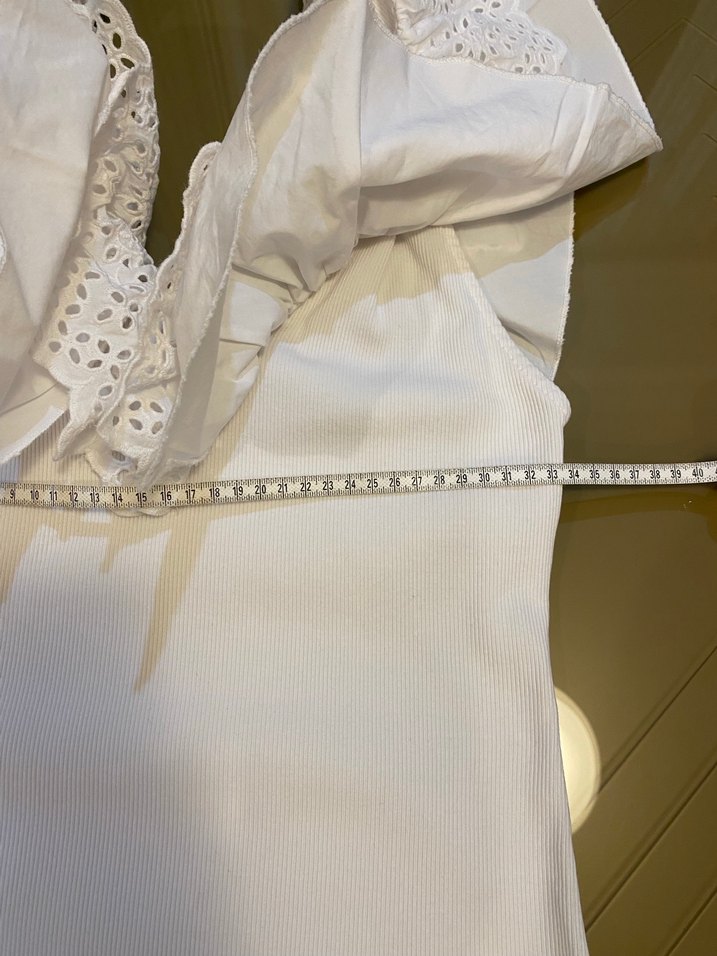 ZARA Fırfırlı V Yaka Beyaz Midi Elbise - Görsel 4