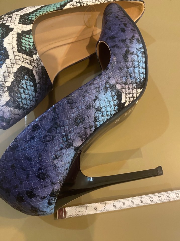 Lacivert Yılan Desenli Stiletto Topuklu Kadın Ayakkabı - Görsel 2