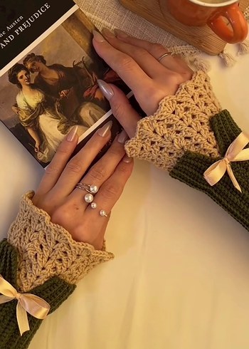 Dantel Detaylı Bohem Kadın Örgü Eldiven - Görsel 2