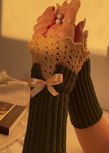 Dantel Detaylı Bohem Kadın Örgü Eldiven - Görsel 3