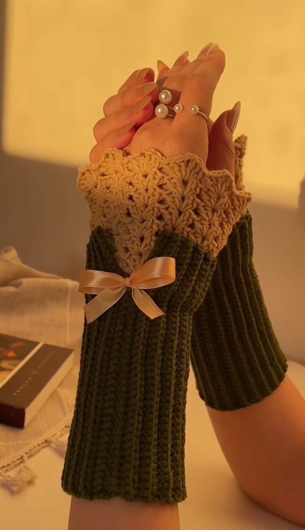 Dantel Detaylı Bohem Kadın Örgü Eldiven - Görsel 3