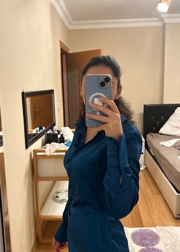 Düğmeli Mavi Hamile Bluzu - Görsel 2