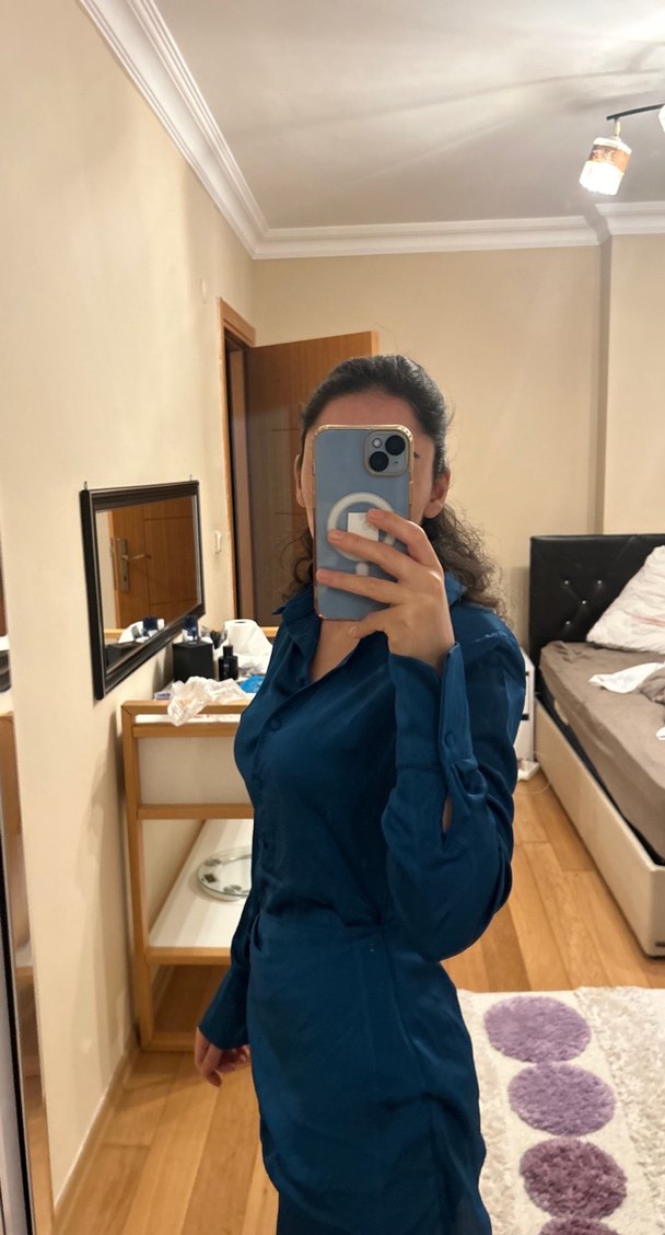 Düğmeli Mavi Hamile Bluzu - Görsel 2