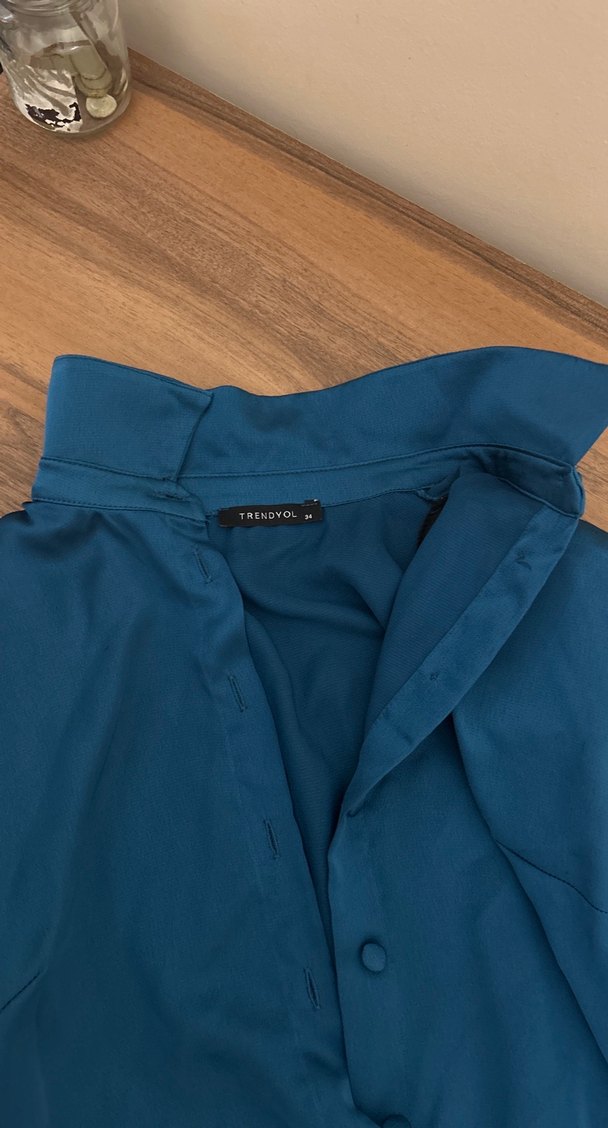 Düğmeli Mavi Hamile Bluzu - Görsel 3