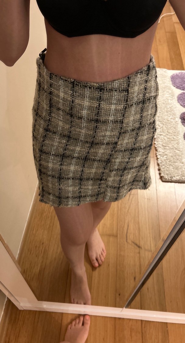 Gri Kareli Örgü Midi Etek - Görsel 3