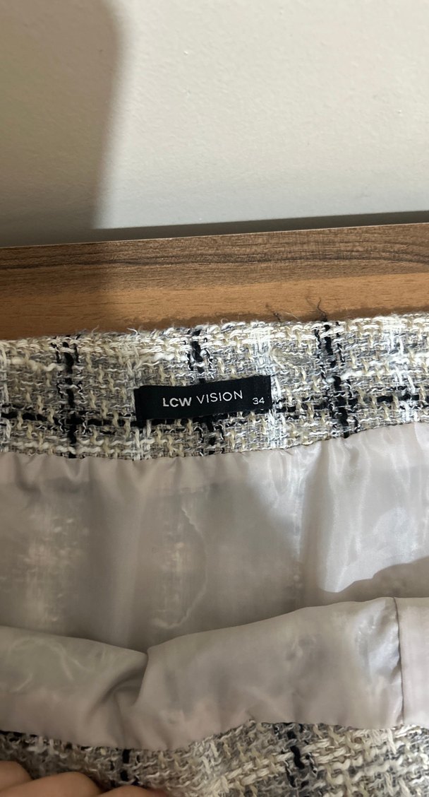 Gri Kareli Örgü Midi Etek - Görsel 2