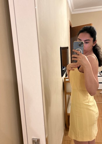 Sarı Straplez Midi Kadın Elbise - Görsel 3