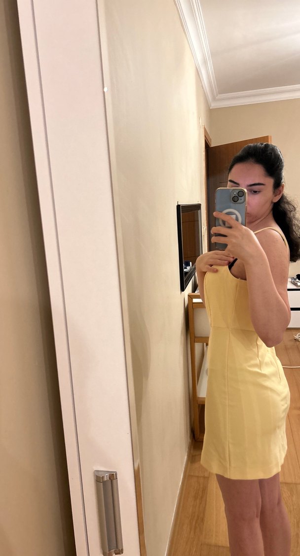 Sarı Straplez Midi Kadın Elbise - Görsel 3