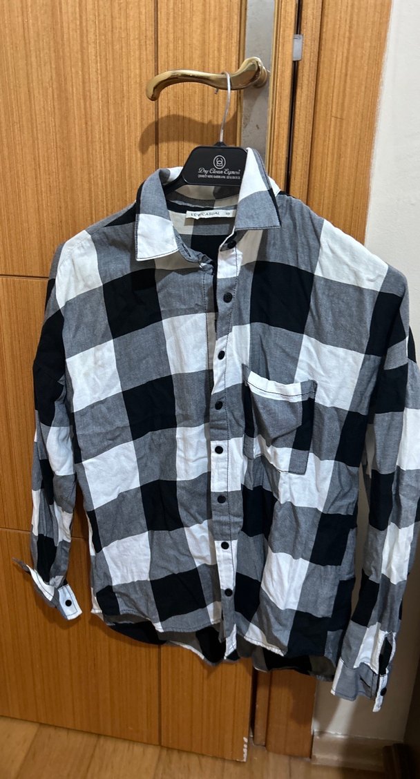 Gri Kareli Pamuklu Kısa Kollu Gömlek - Görsel 2