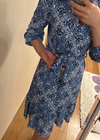 Mavi Dantel Detaylı Midi Bohem Elbise - Görsel 3