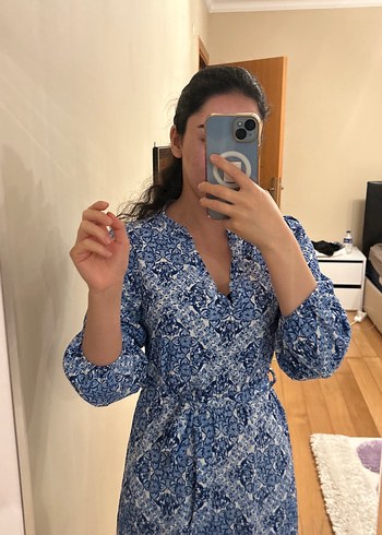 Mavi Dantel Detaylı Midi Bohem Elbise - Görsel 4