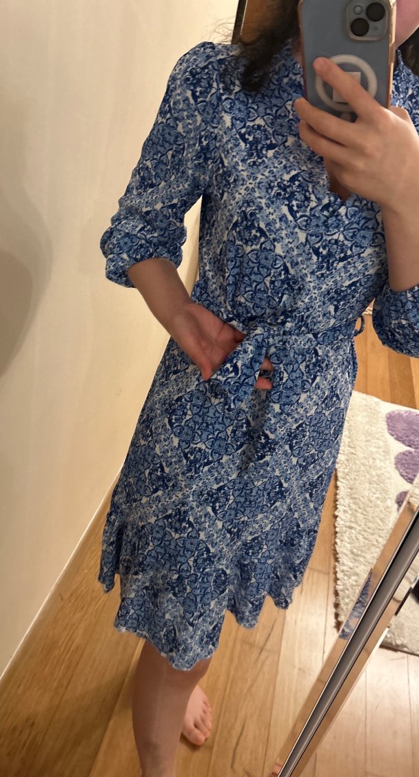 Mavi Dantel Detaylı Midi Bohem Elbise - Görsel 3