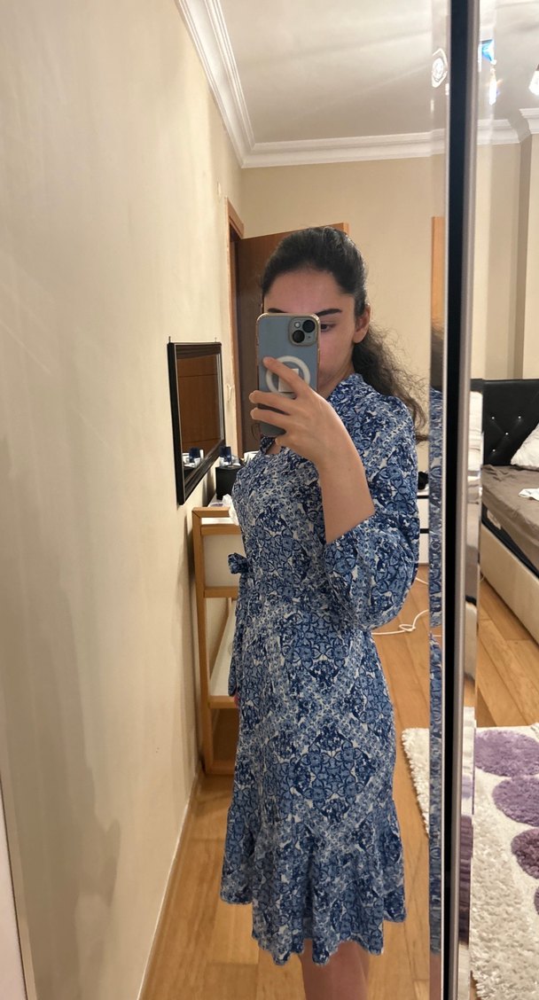 Mavi Dantel Detaylı Midi Bohem Elbise - Görsel 2