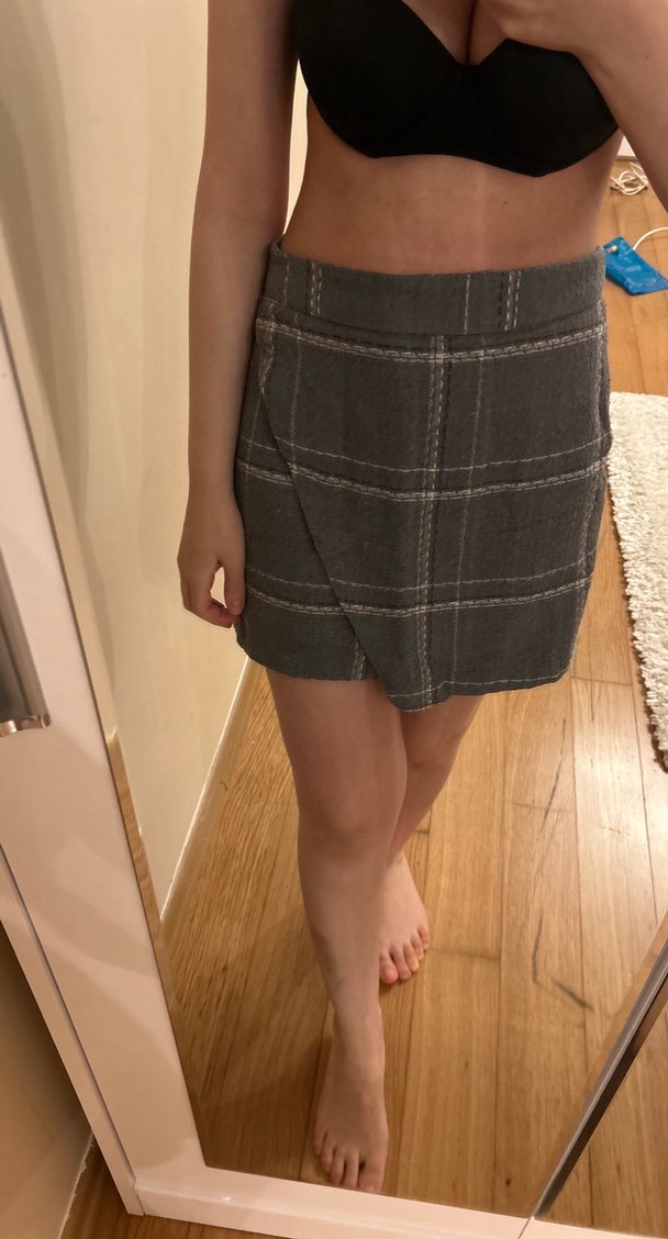 Gri Ekoseli Kemerli Mini Etek - Görsel 3