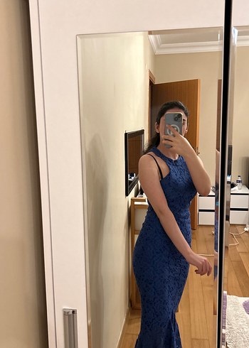 Kadın Lacivert Dantel Midi Elbise - Görsel 4