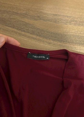 Bordo V Yaka Uzun Kollu Salaş Bluz - Görsel 2