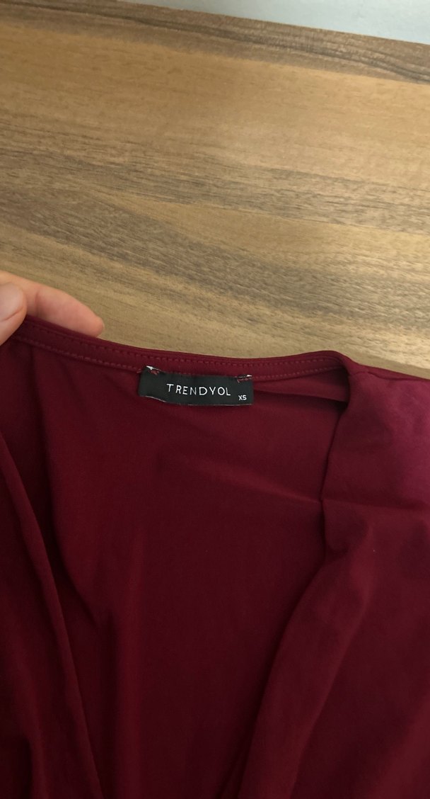 Bordo V Yaka Uzun Kollu Salaş Bluz - Görsel 2