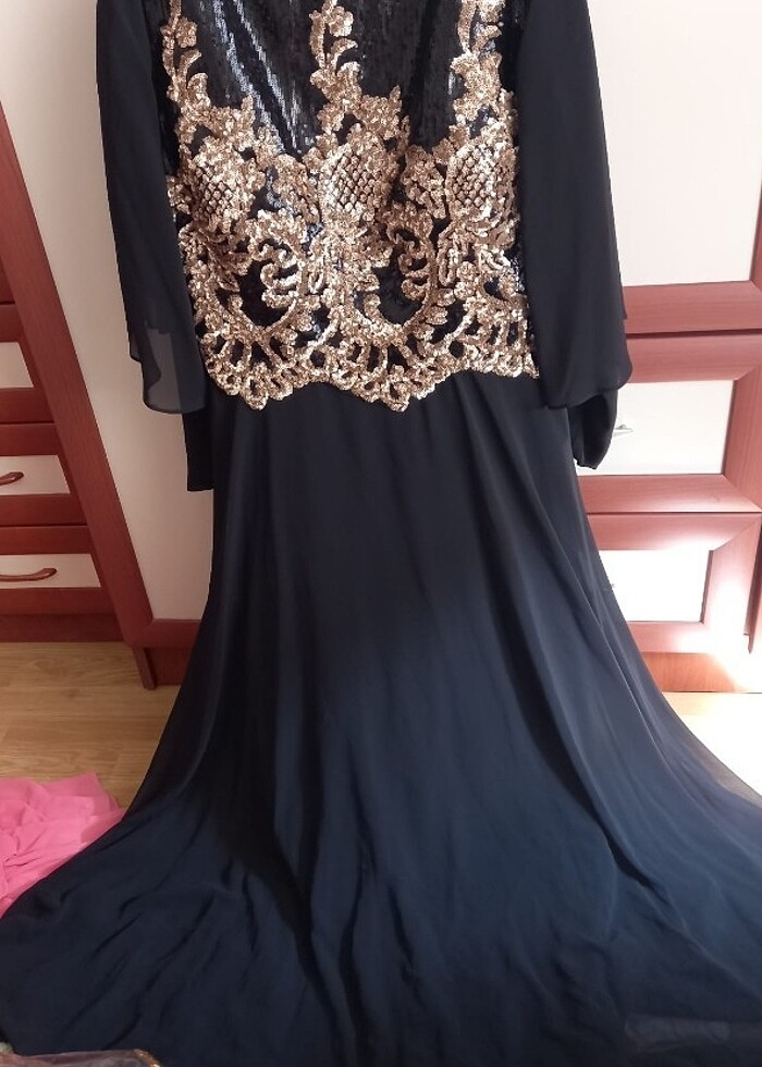 Siyah Altın Detaylı Tesettür Abiye - Görsel 5