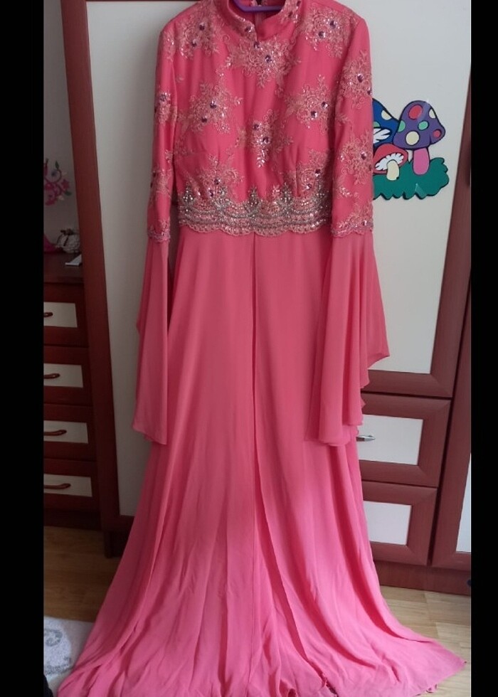 Pembe Tesettür Abiye - Görsel 4