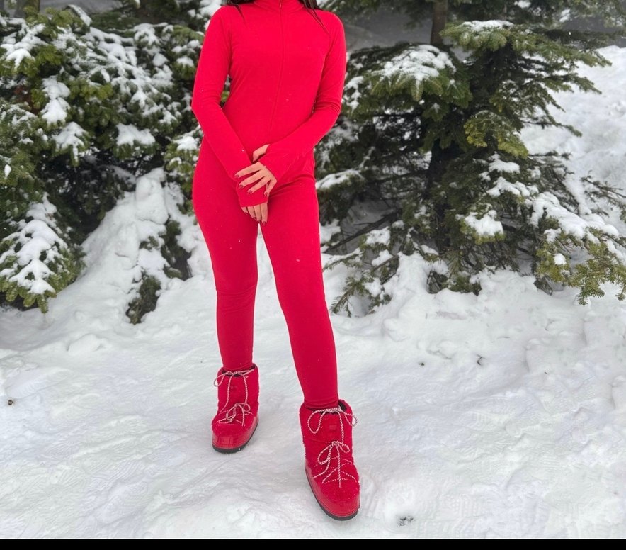 Kırmızı Dar Kesim Uzun Kollu Tulum içi polarlı - Görsel 3