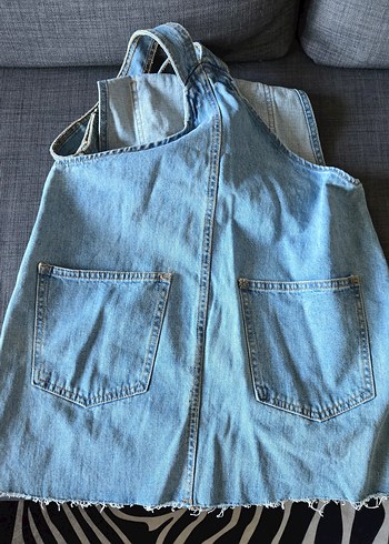 Kadın Kot Salopet Mavi - Görsel 3