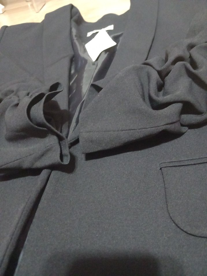 Siyah Kadın Keten Ofis Blazeri - Görsel 4