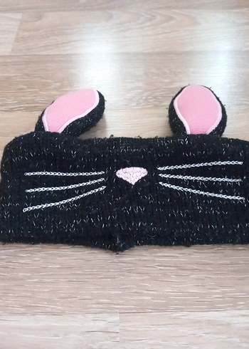 Kediler İçin Gri Tavşan Kulaklı Örgü Aksesuar - Görsel 2