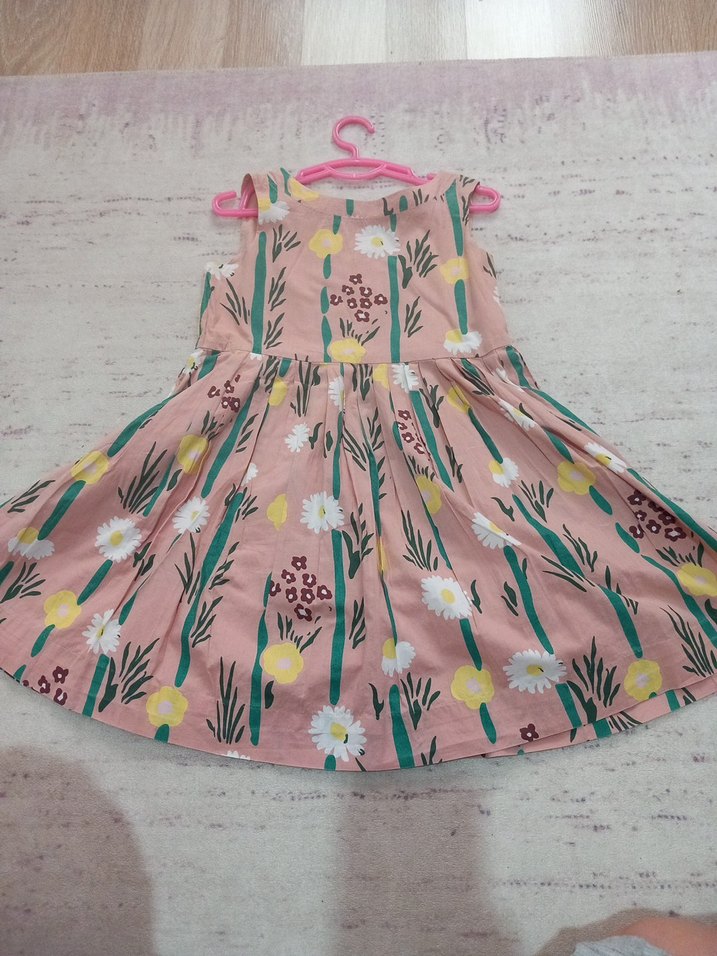 Pembe Çiçekli Askısız Kız Elbisesi - Görsel 4