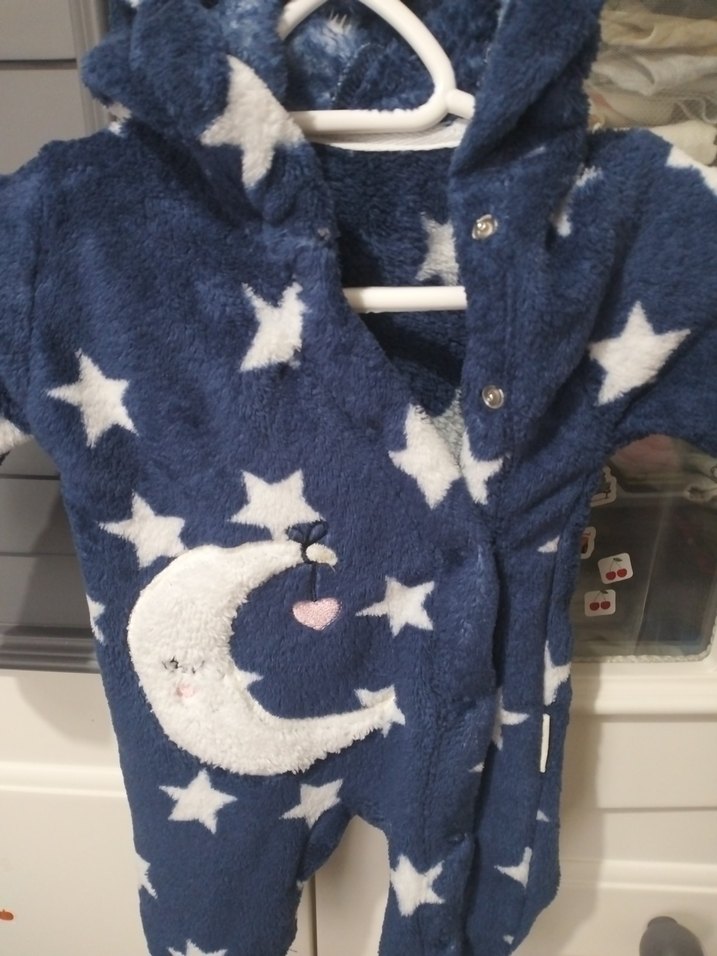Koyu Mavi Yıldızlı polar patikli Bebek Tulumu - Görsel 2