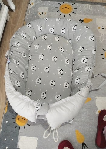 Gri panda Desenli Bebek Yatak Minderi babynest - Görsel 2